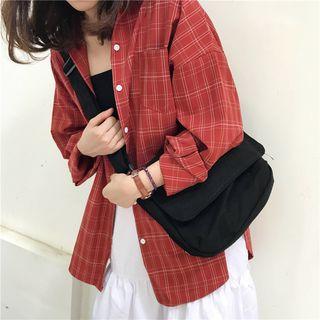 Check Long-sleeve Loose-fit Shirt / Plain Skirt