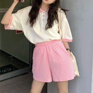 Short-sleeve Contrast Trim Polo Shirt / Shorts
