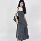 Mock Two-piece Short-sleeve Pleated Dress (various Designs)