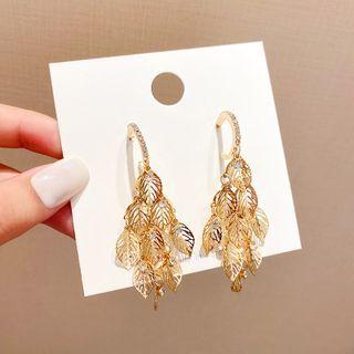 Leaf Alloy Fringed Earring A416 - 1 Pair - Gold - One Size
