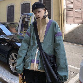Color Block Front Pocket Zip Jacket