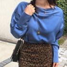 Seam-trim Wide-cuff Satin Top
