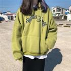 Letter Embroidered Hoodie Green - One Size