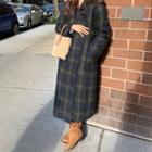 Plaid Double-breasted Maxi Coat Plaid - Green - One Size