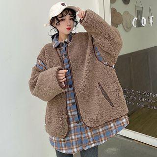 Mock Two-piece Faux Shearling Jacket
