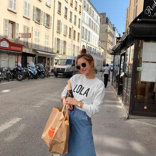 Lola Letter Crop Sweatshirt Melange White - One Size