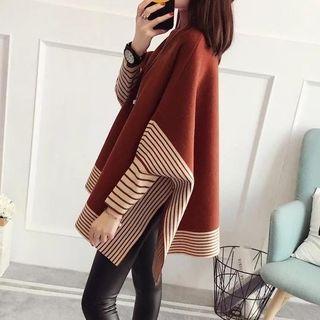 Turtleneck Stripe-detail Cape