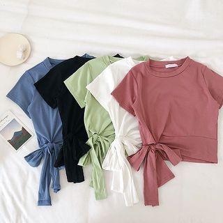 Bow-accent Short-sleeve Cropped T-shirt