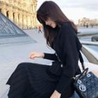 Set: V-neck Gathered Waist Sweater + A-line Knit Skirt