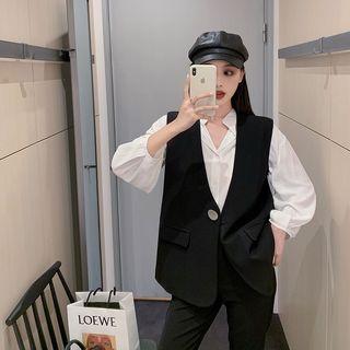 Plain Vest / Plain Shirt / High-waist Cropped Pants
