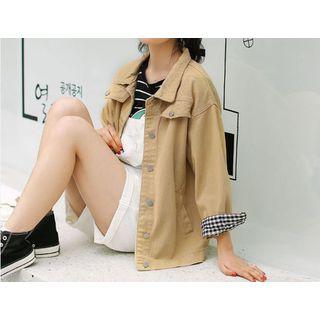 Plaid Panel Denim Button Jacket