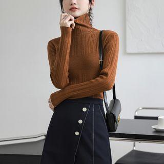 Turtleneck Plain Knit Crop Top