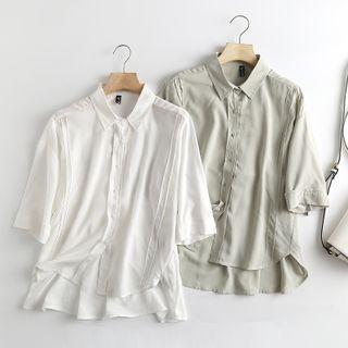 Plain Dip Back Elbow Sleeve Shirt