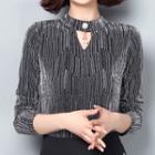 Striped Cut-out Long-sleeve Top