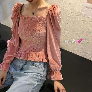 Ruffled Smocked Crop Blouse