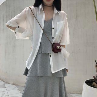 Light Shirt / Spaghetti Strap Tiered Midi Dress