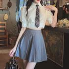Short-sleeve Crop Shirt / Mini A-line Skirt / Set