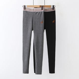 Deer Embroidered Lettering Leggings