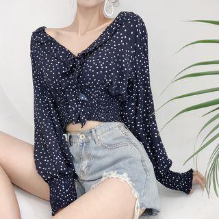 Dotted Cropped Long-sleeve Top