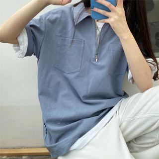 Collared Half-zip Pocket Detail Cargo Top
