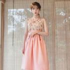 Sleeveless Midi Skirt Hanbok Set (floral / Peach)