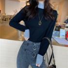 Two-tone Mock Neck Knit Top