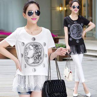 Mock Two-piece Printed Short-sleeve Dress