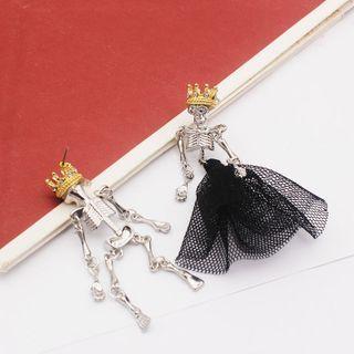 Asymmetrical Skeleton Drop Earring 1 Pair - Gold & Silver & Black - One Size
