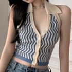 Sleeveless Knit Top Blue & White - One Size