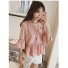 Elbow Sleeve Flared Lace-up Chiffon Top