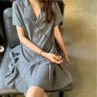Short-sleeve Embroidered Mini Pleated Dress