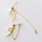 Faux Pearl Alloy Leaf Dangle Earring 1 Pair - Gold - One Size
