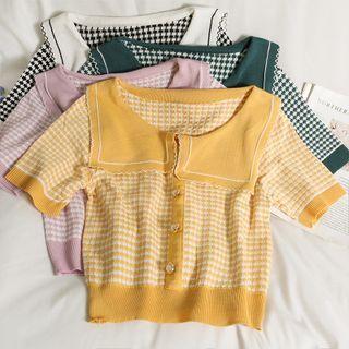 Checker Sailor-collar Knit Top In 6 Colors