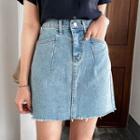 Washed A-line Denim Miniskirt