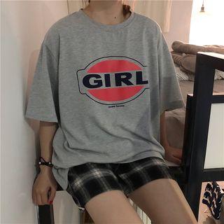Short-sleeve Letter Printed T-shirt Gray - One Size