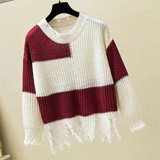 Fray-hem Color Block Sweater