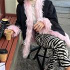Fluffy Trim Open Front Jacket