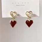 Heart Alloy Dangle Earring 1 Pair - Wine Red & Gold - One Size