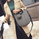 Round Handle Tote Bag With Pom Pom Charm