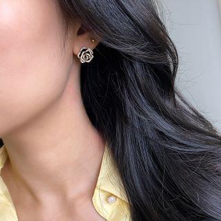 Flower Rhinestone Alloy Earring 1 Pair - S925silver - Black - One Size