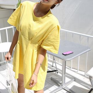 Round-neck Pintuck-trim Minidress