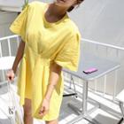 Round-neck Pintuck-trim Minidress
