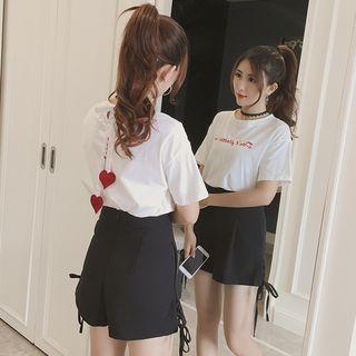Ribbon Back Lettering Short-sleeve T-shirt