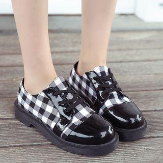 Platform Plaid Lace-up Shoes