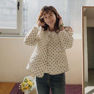 V-neck Dotted Quilted Jacket Cream - One Size