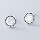 Non-matching Planet Crescent Rhinestone Stud Earring 1 Pair - Silver - One Size