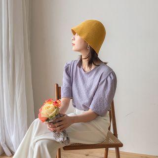 Plain Crinkled Short-sleeve Top