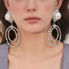 Faux Pearl Rhinestone Hoop Dangle Earring 1 Pair - 925 Silver - One Size