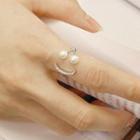 925 Sterling Silver Faux Pearl Rhinestone Moon Open Ring White Faux Pearl - Silver - 14