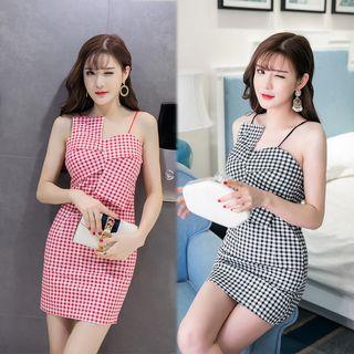Strappy Check Sheath Party Dress